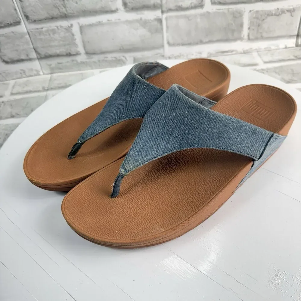 FitFlop The Skinny Toe Post Women's Size 10 Denim Blue Thong Flip Flop Sandals